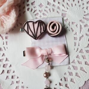 Pastel pink and brown chocolate hair clips set